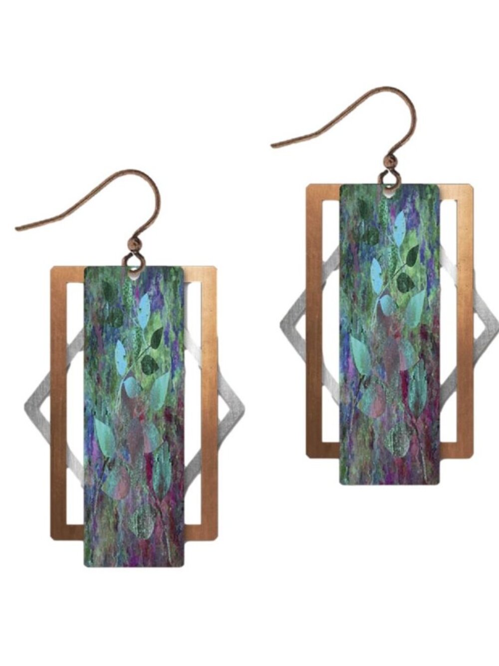 Teal & Fuchsia 3CS2 Hypo-allergenic Silver & Copper Earrings - Illustrated Light